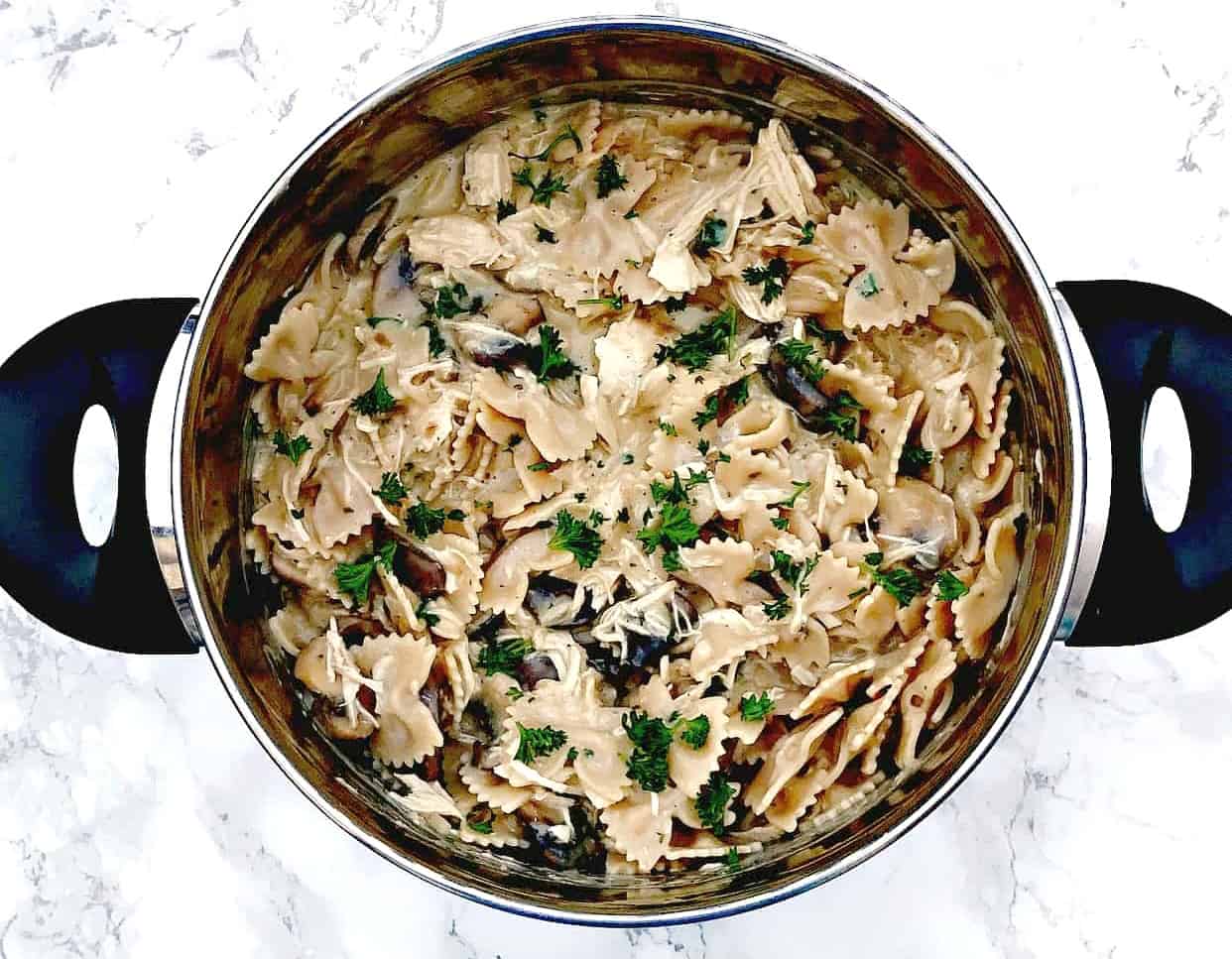 Healthy SlowCooker Creamy Chicken and Mushroom Pasta Stroganoff