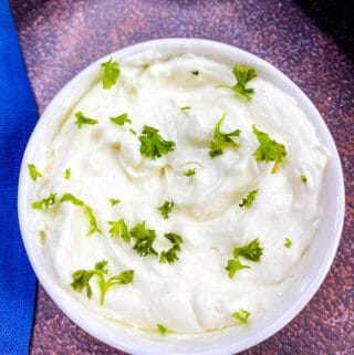 garlic truffle aioli in a white bowl