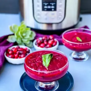 Instant Pot cranberry sauce in a glass bowl