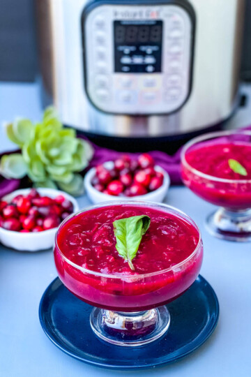 Instant Pot cranberry sauce in a glass bowl