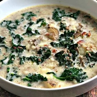 Instant Pot or Slow-Cooker Olive Garden Zuppa Toscana Soup in a serving bowl