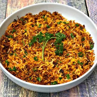 sweet potato hash browns in a white bowl