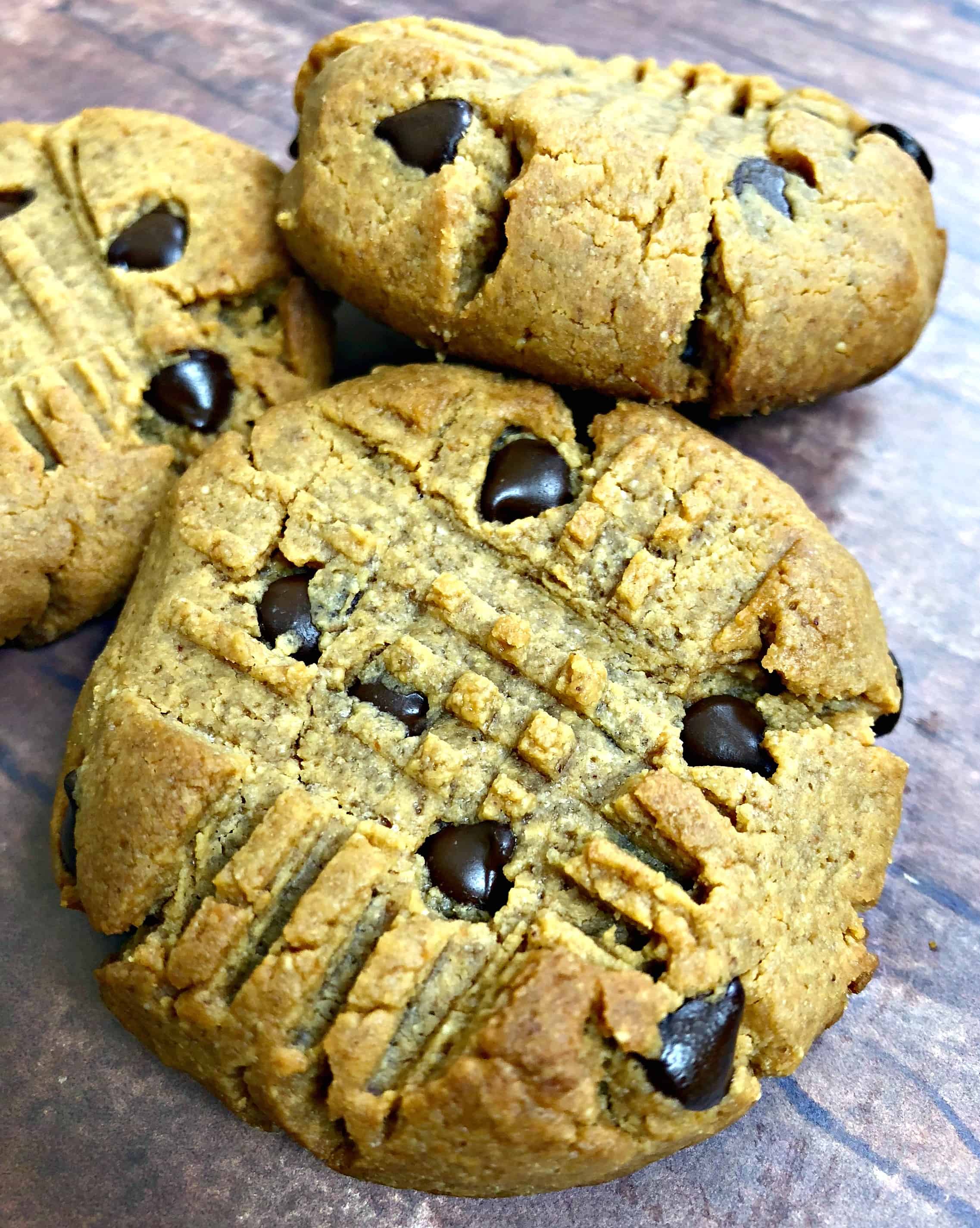 keto pb chocolate chips on a brown surface