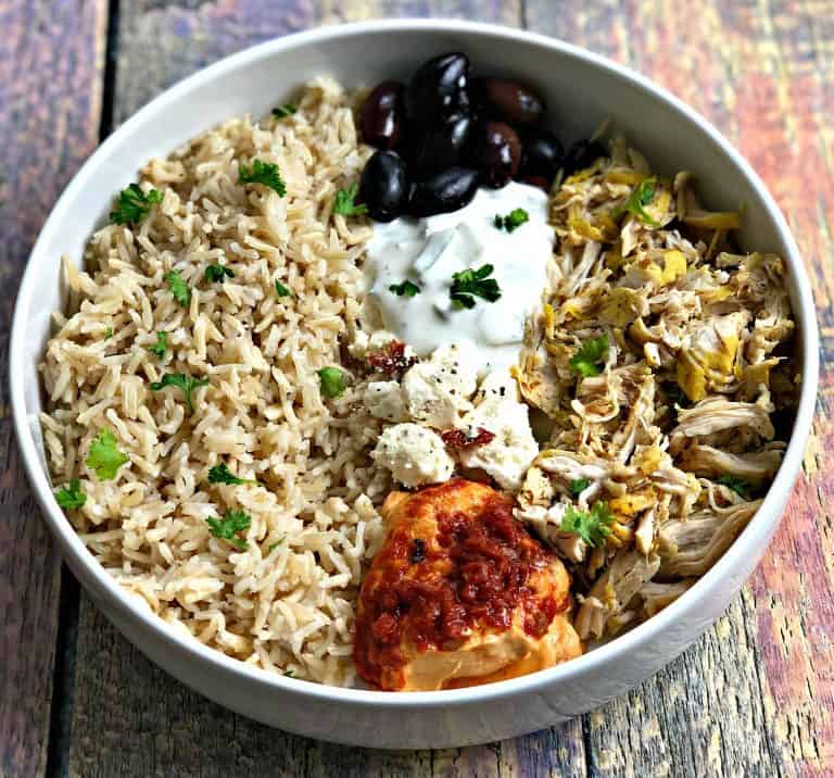 Instant Pot Mediterranean Greek Shredded Chicken And Brown Rice Bowl 7325