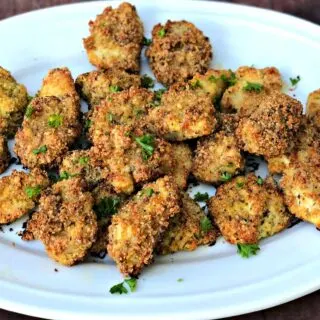 keto bacon chicken nuggets on a white plate