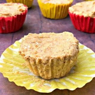 pumpkin spice bombs in a yellow wrapper on a brown surface