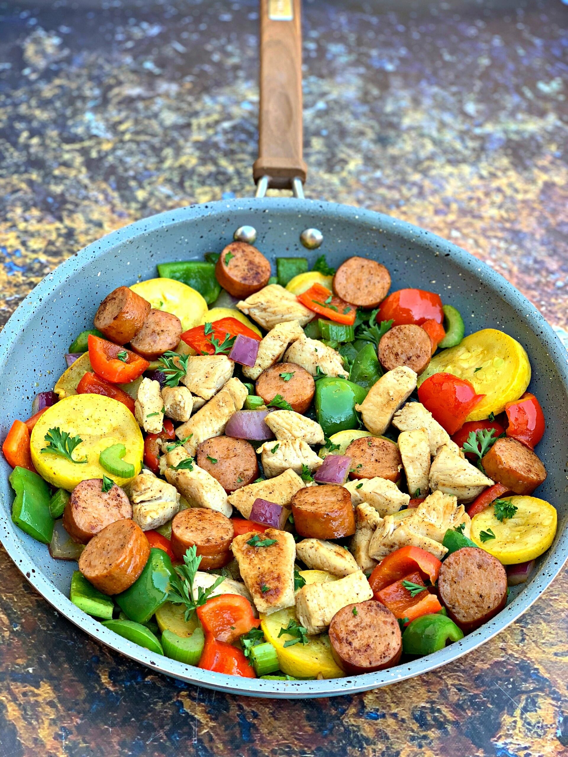 Healthy Chicken Skillet with Cajun Potatoes and Veggies