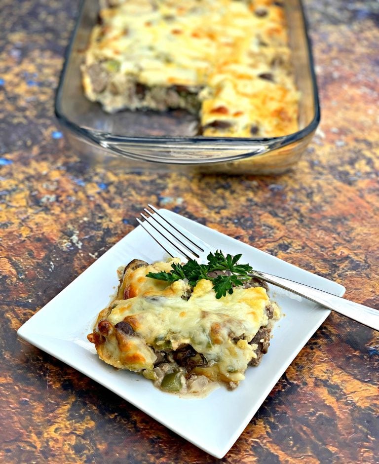 Easy, Keto Low-Carb Philly Cheese Steak Casserole + {VIDEO}