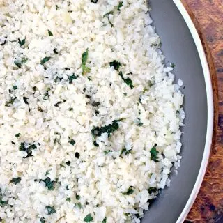 cilantro lime cauliflower rice in a skillet