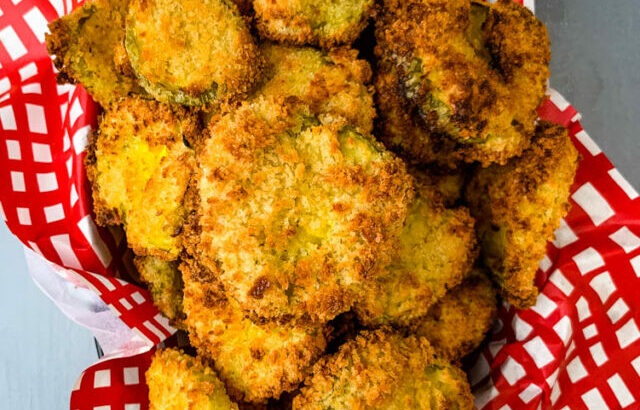 air fryer crunchy fried pickles in a basket