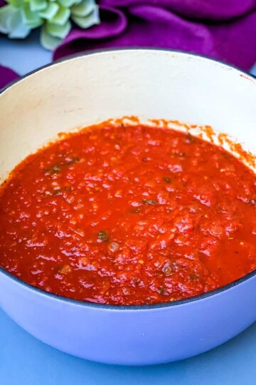 keto low carb marinara sauce in a Dutch Oven