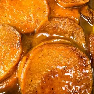 candied sweet potato yams in a baking dish