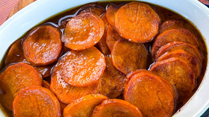 candied sweet potato yams in a baking dish