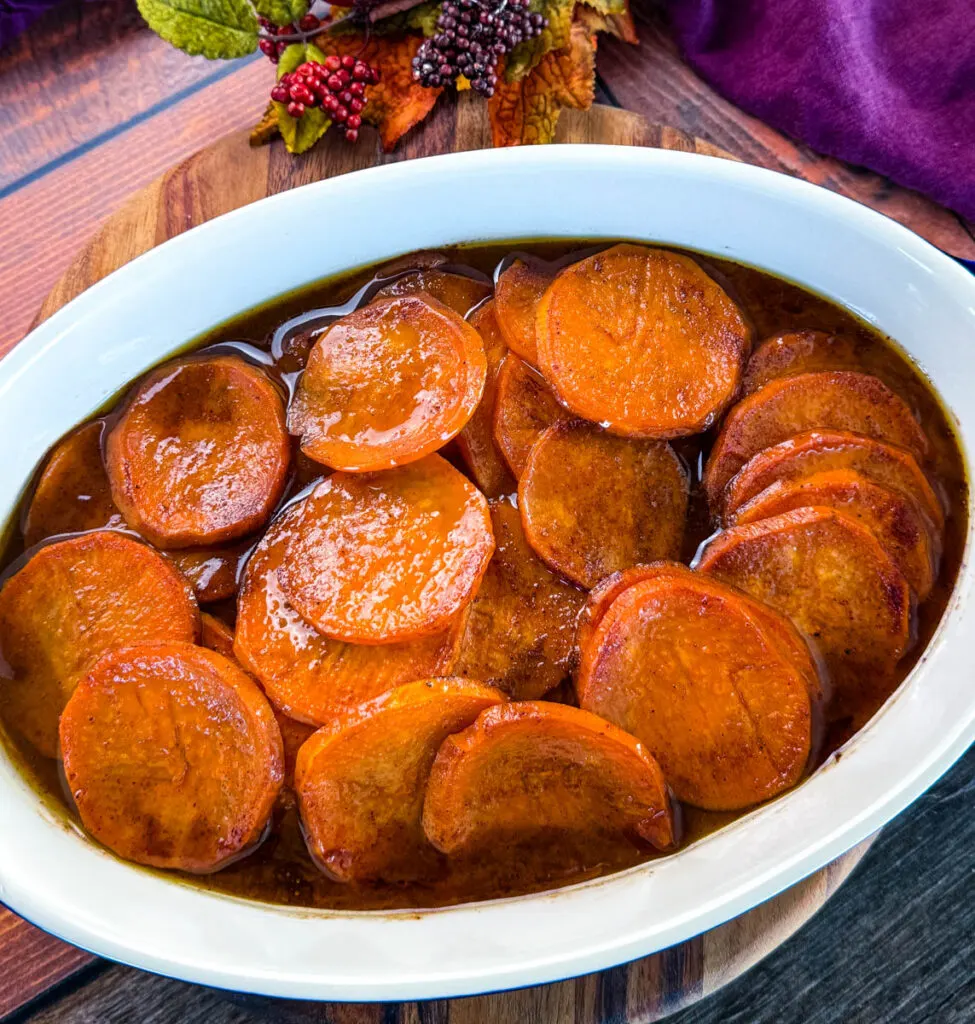 candied sweet potato yams in a baking dish