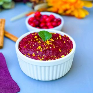 Grand Marnier cranberry sauce in a white bowl