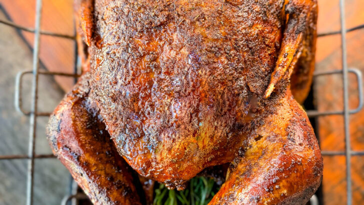 roasted Cajun seasoned turkey in a roasting pan