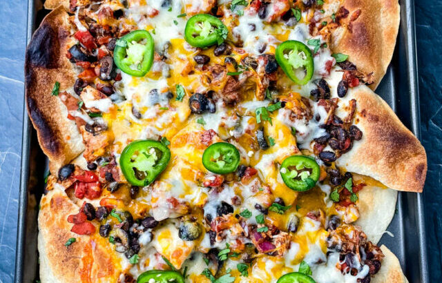 turkey nachos on a sheet pan