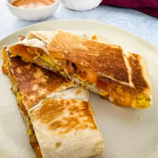 breakfast crunchwrap on a plate