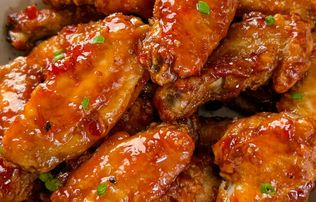 sweet chili chicken wings in a bowl