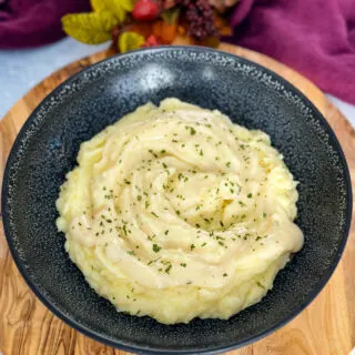 Southern buttermilk mashed potatoes in a black bowl