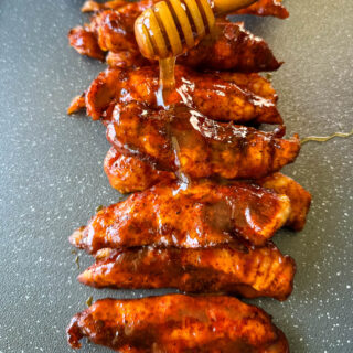 smoked chicken tenders drizzled in honey bbq sauce