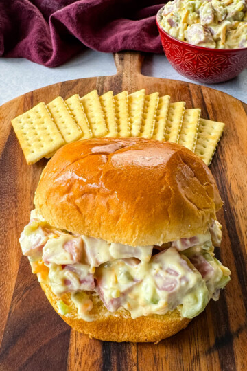 ham salad sandwich on a brioche bun