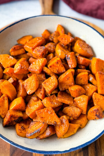 fried sweet potatoes in a white bowl