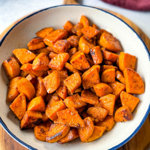 fried sweet potatoes in a white bowl