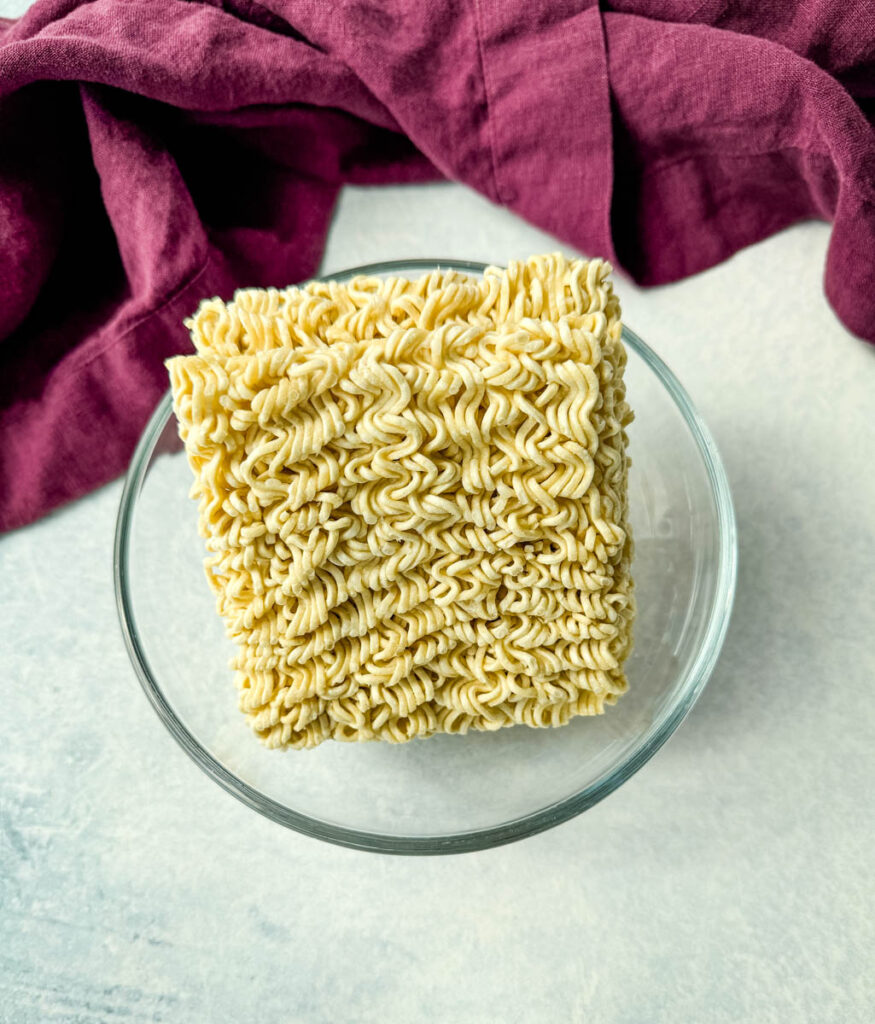 dry ramen noodles in a glass bowl