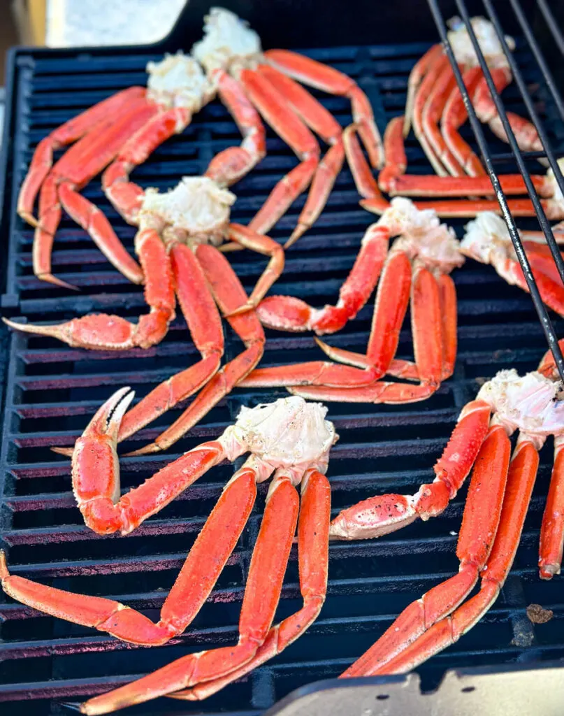 snow crab legs on a grill