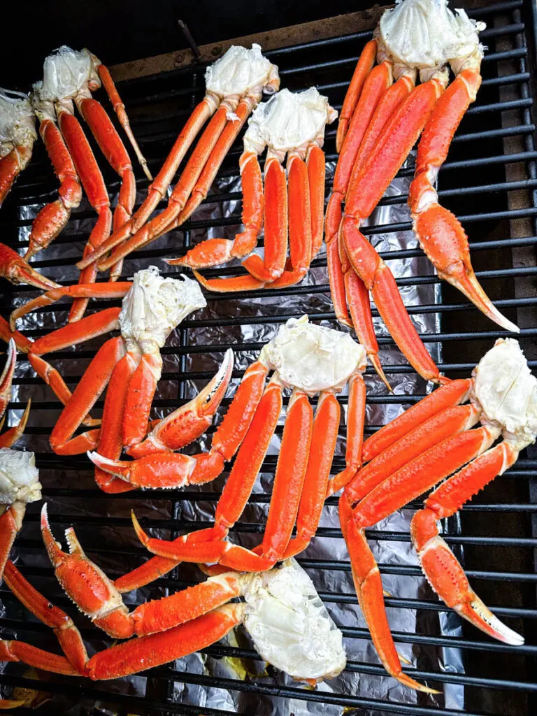 crab legs on a Traeger smoker grill