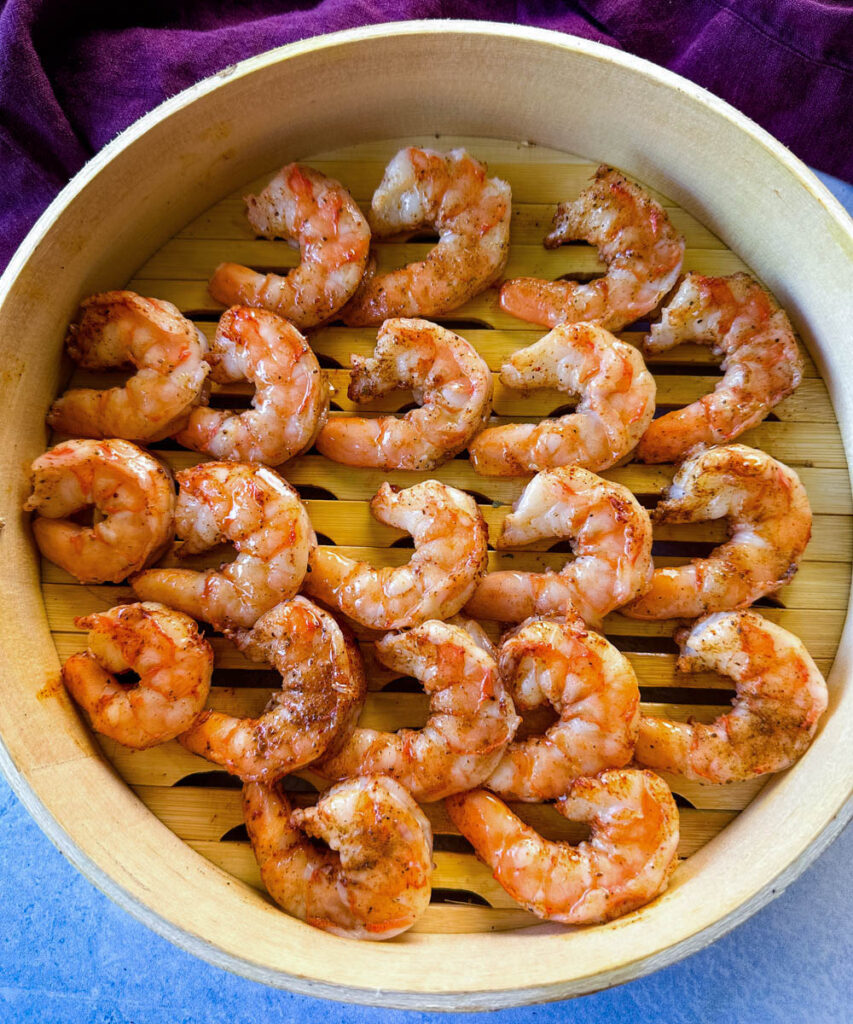 steamed shrimp in a steaming basket