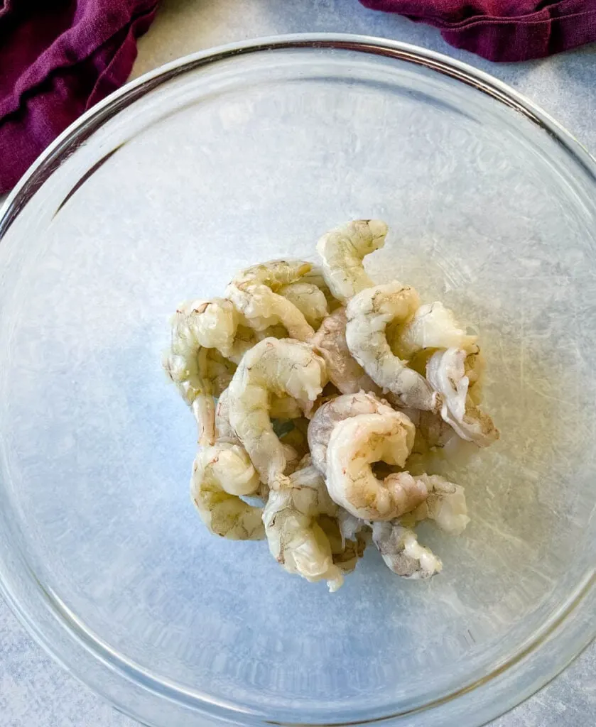 raw shrimp in a glass bowl