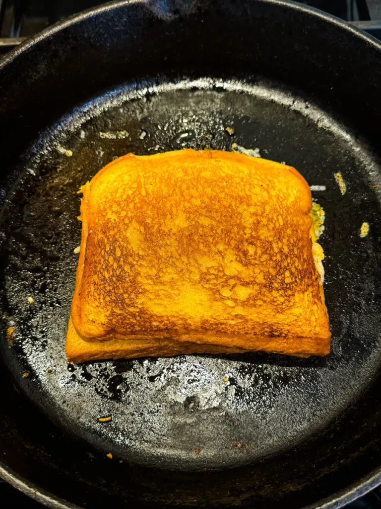 grilled cheese in a cast iron skillet