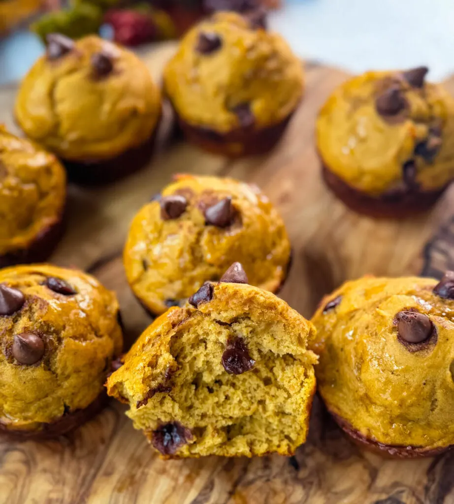 pumpkin protein muffins on a flat surface