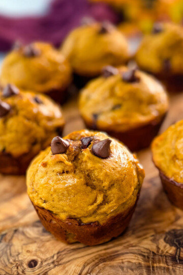 pumpkin protein muffins on a flat surface