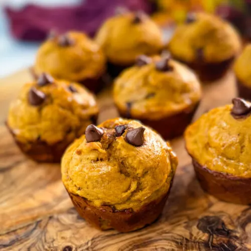 pumpkin protein muffins on a flat surface