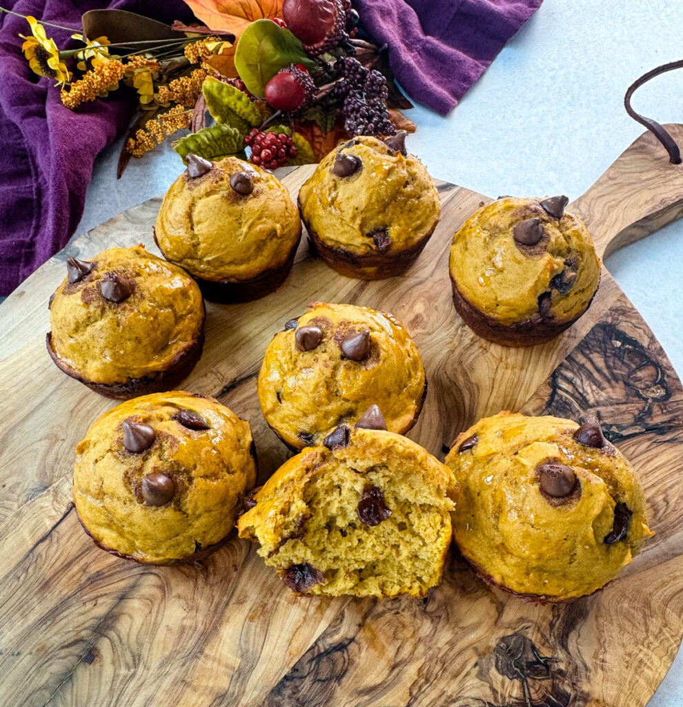 pumpkin protein muffins on a flat surface