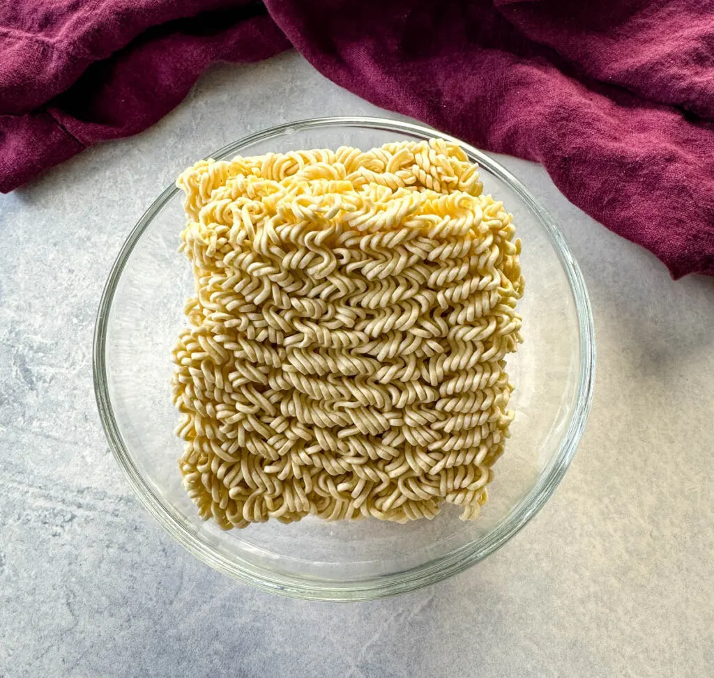 dry ramen noodles in a glass bowl