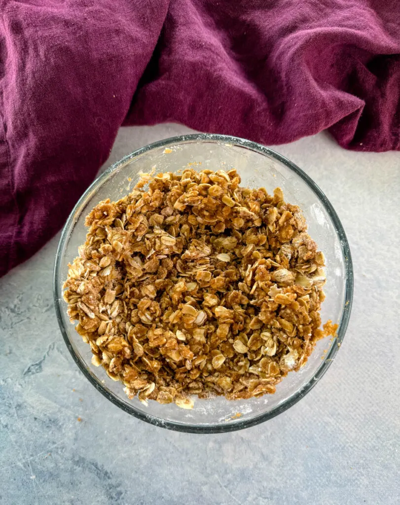 apple crisp oat topping in a glass bowl