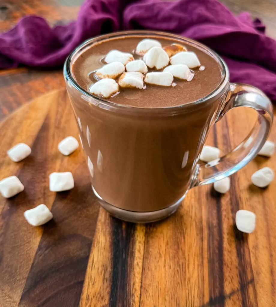 slow cooker Crockpot hot chocolate in a mug with marshmallows