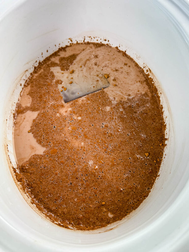 chocolate, milk, sugar, and vanilla in a Crockpot slow cooker